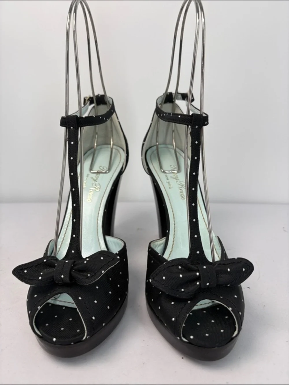 🥿 Tracy Reese Polka Dot fabric T-Strap Block Heel Pumps - Black
